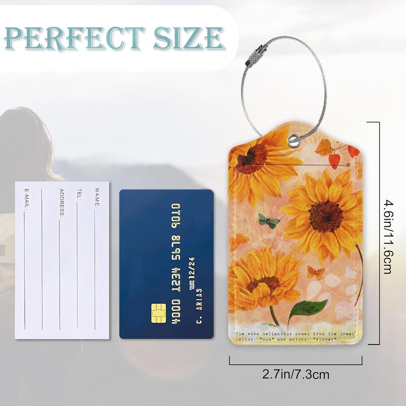SKYDAWNY Sunflowers Luggage Tags Set of 2 Butterfly Retro Leather Suitcase Tags with Stainless Steel Loop and Privacy Cover for Women Men Travel Luggage Accessories - Image 3